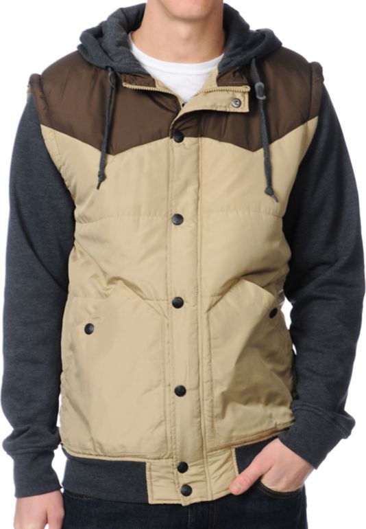 Dravus Plateau Khaki & Brown Hooded Vest Jacket