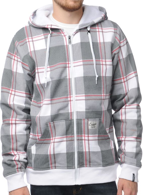 Empyre Tanner White & Red Plaid Sherpa Fleece Hoodie