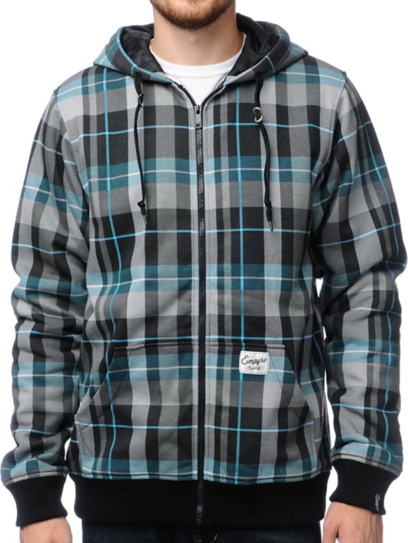 Empyre Beckford Grey & Teal Plaid Hoodie