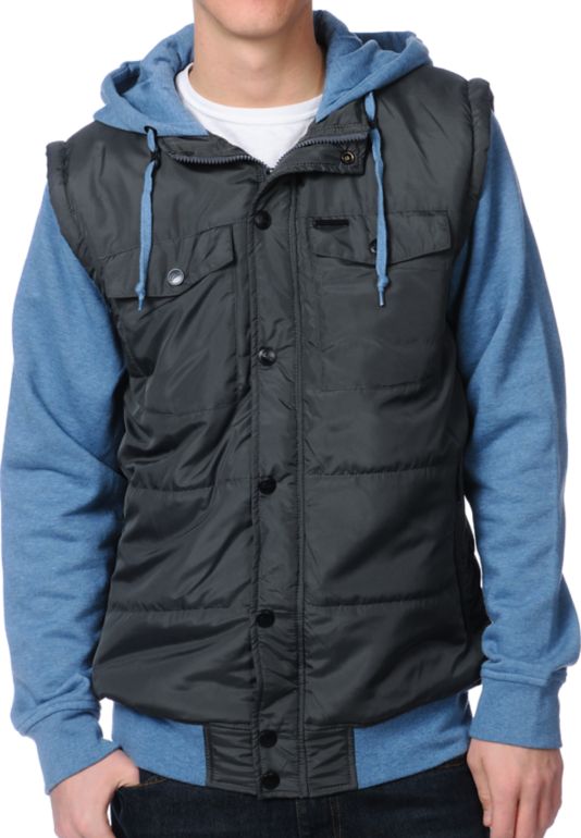 Empyre Trendon Grey & Blue Hooded Vest Jacket