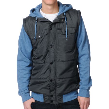 Empyre Trendon Grey & Blue Hooded Vest Jacket