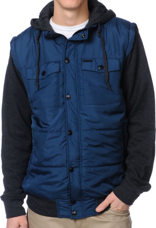 Empyre Trendon Navy & Charcoal Hooded Vest Jacket
