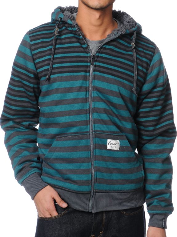 Empyre Baker Black & Teal Stripe Sherpa Fleece Hoodie