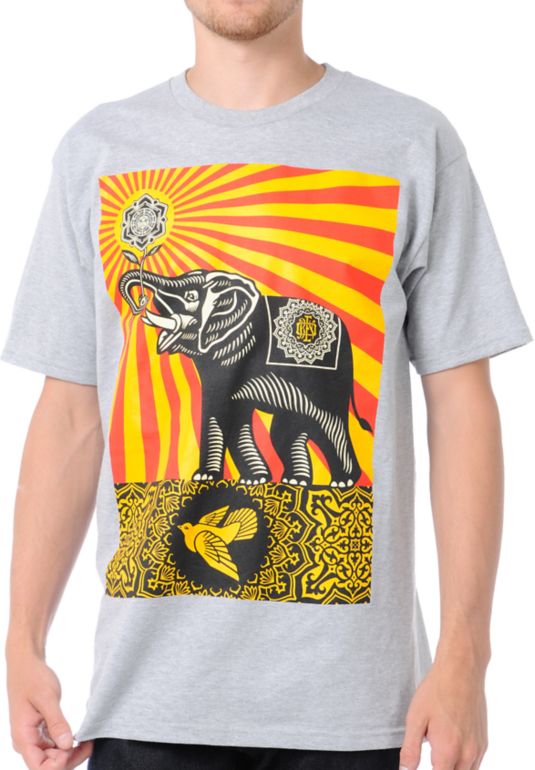 Obey Peace Elephant Grey Tee Shirt