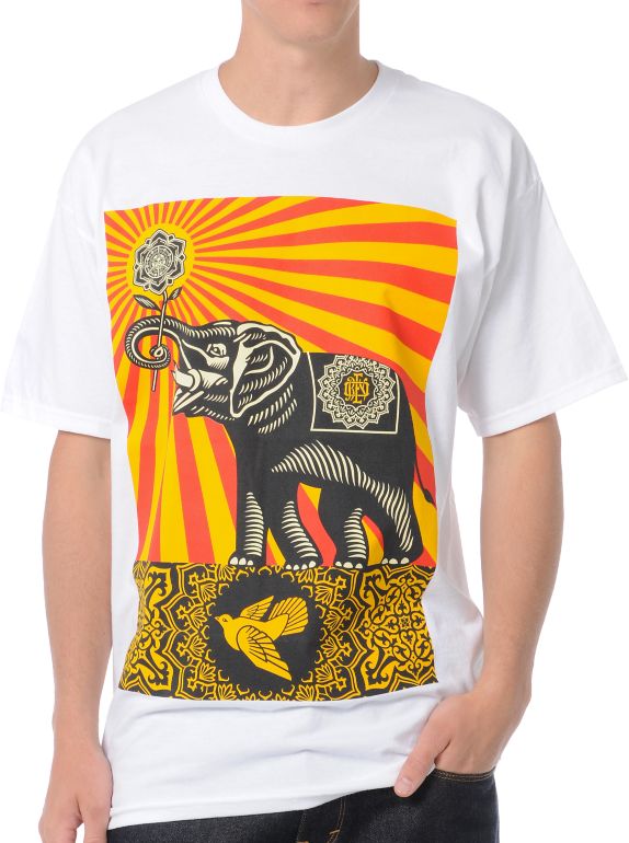 Obey Peace Elephant White Tee Shirt