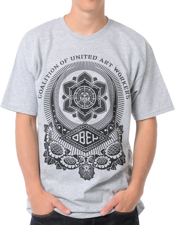 Obey United Art Works Heather Grey Tee Shirt