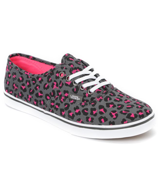 Vans Girls Authentic Lo Pro Grey & Pink Leopard Print Shoe
