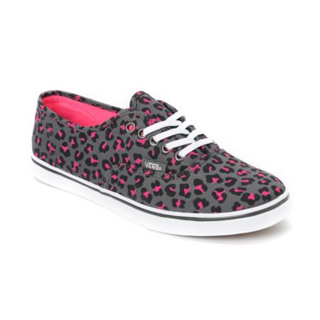 Vans Girls Authentic Lo Pro Grey & Pink Leopard Print Shoe