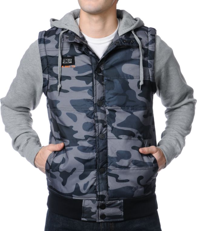 Fox Parnell Grey Camo Vest Hoodie