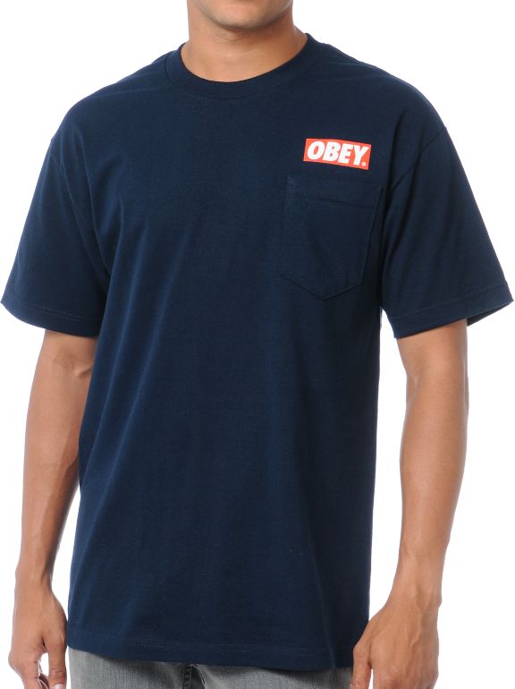 Obey Bar Pocket Navy Tee Shirt