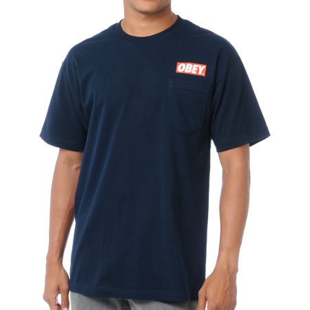 Obey Bar Pocket Navy Tee Shirt