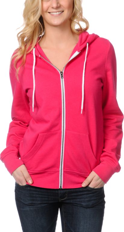 Zine Girls Bright Rose Pink Zip Up Hoodie