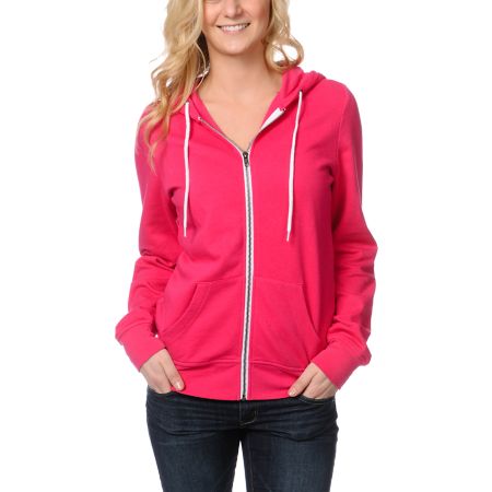 Zine Girls Bright Rose Pink Zip Up Hoodie