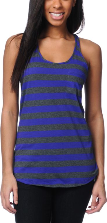 Zine Girls Deep Purple & Charcoal Striped Racerback Tank Top