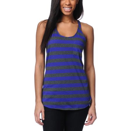Zine Girls Deep Purple & Charcoal Striped Racerback Tank Top