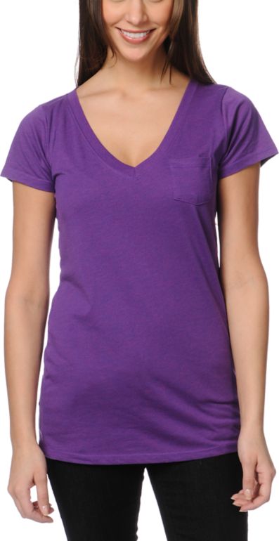 Zine Girls Deep Purple V-Neck Tee Shirt