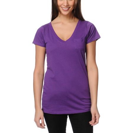 Zine Girls Deep Purple V-Neck Tee Shirt