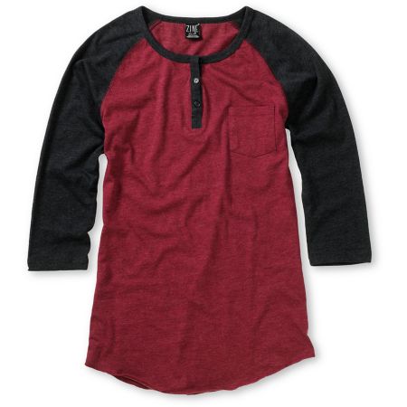 Zine Girls Zinfandel Red & Charcoal Grey Henley Baseball Tee Shirt