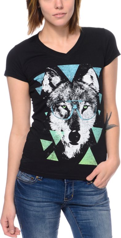 A-lab Girls Beastly Black V-Neck Tee Shirt