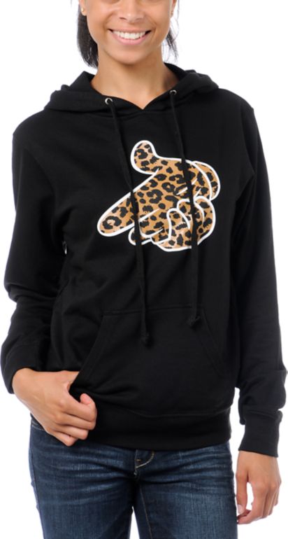 Crooks and Castles Girls Air Gun Leopard Black Pullover Hoodie