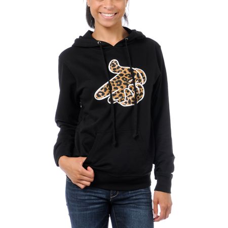 Crooks and Castles Girls Air Gun Leopard Black Pullover Hoodie
