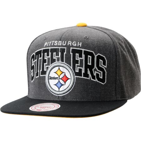 NFL Mitchell and Ness Steelers Arch Logo Grey Snapback Hat