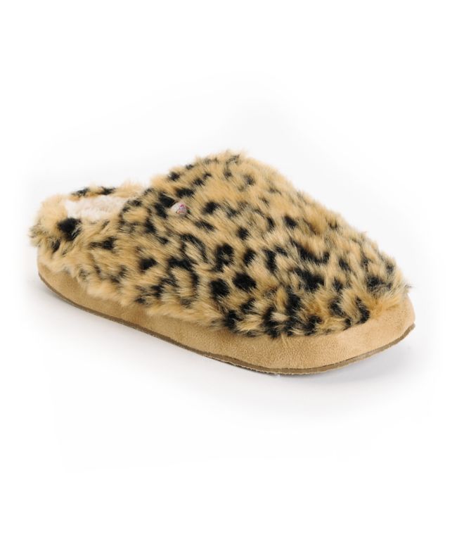 Roxy Amaretti Tan & Brown Leopard Print Fur Slippers