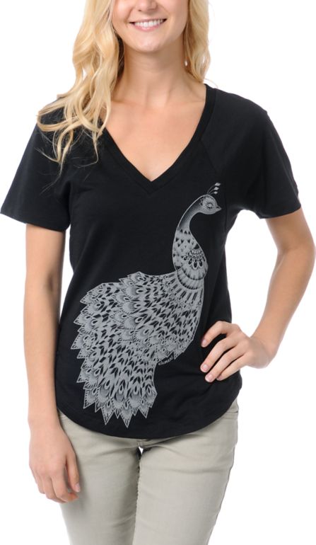 Element Pea Black V-neck Tee Shirt