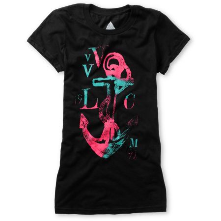 Volcom Girls Shark Attack Black Tee Shirt