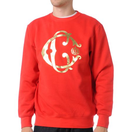 Crooks and Castles Ornate Red Crew Neck Sweatshirt