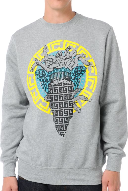 Crooks and Castles Medusa Repeat Grey Crew Neck Sweatshirt