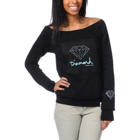 Diamond Supply Girls OG Script Black Crew Neck Sweatshirt