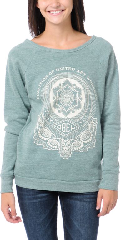 Obey United Art Workers Green Vandal Crew Neck Sweatshirt