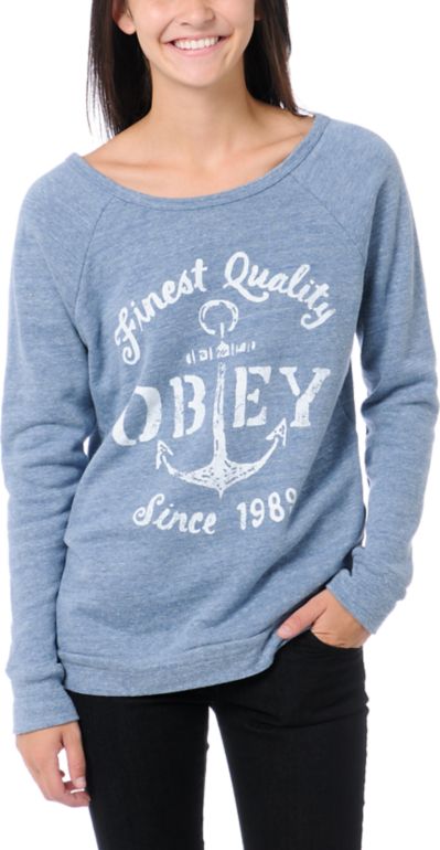 Obey Finest Anchor Blue Vandal Crew Neck Sweatshirt