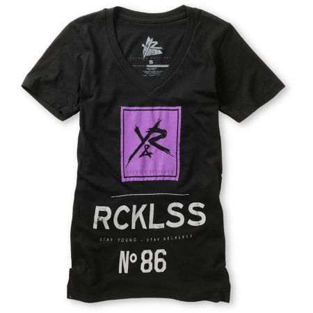Young & Reckless Girls Number 86 Black V-Neck Tee Shirt