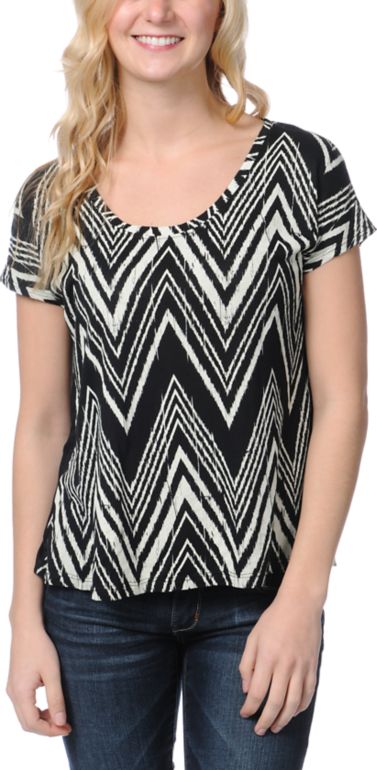Empyre Girls Hatfield Black & Cream Zig Zag Tee Shirt