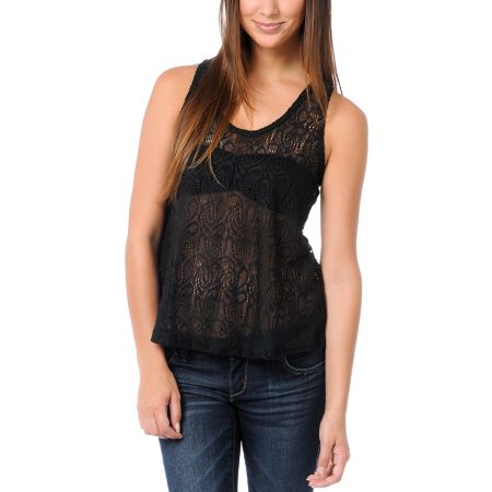 Lunachix Black Crochet Lace Racerback Tank Top