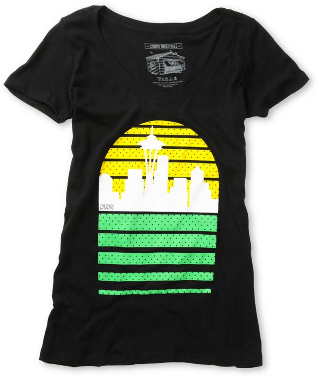 Casual Industrees Girls Sea Skyline Black Tee Shirt