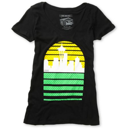 Casual Industrees Girls Sea Skyline Black Tee Shirt