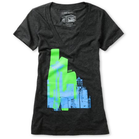 Casual Industrees Girls Raw City Charcoal V-Neck Tee Shirt