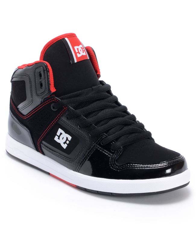 DC Factory Lite Hi Black & Red Leather Skate Shoe