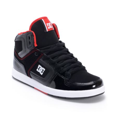 DC Factory Lite Hi Black & Red Leather Skate Shoe