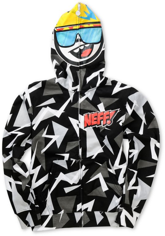 Neff Boys Retro Grey & Black Full Zip Face Mask Hoodie