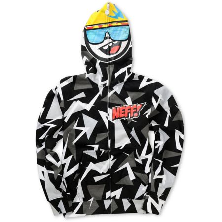 Neff Boys Retro Grey & Black Full Zip Face Mask Hoodie