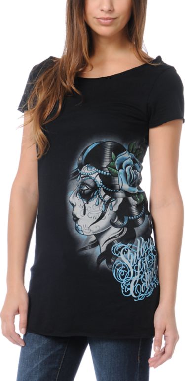 Sullen Girls Tears Black Wide Neck Tee Shirt