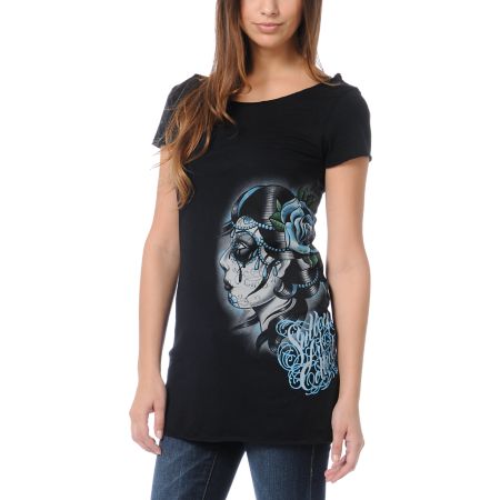 Sullen Girls Tears Black Wide Neck Tee Shirt