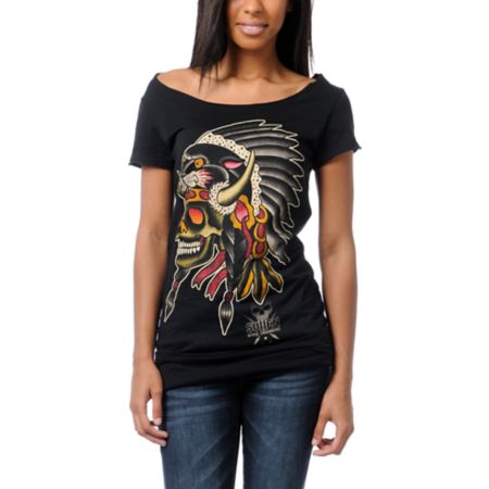 Sullen Girls Tomahawk Black Wide Neck Tee Shirt