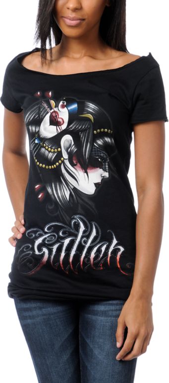 Sullen Girls Rendezvous Black Wide Neck Tee Shirt