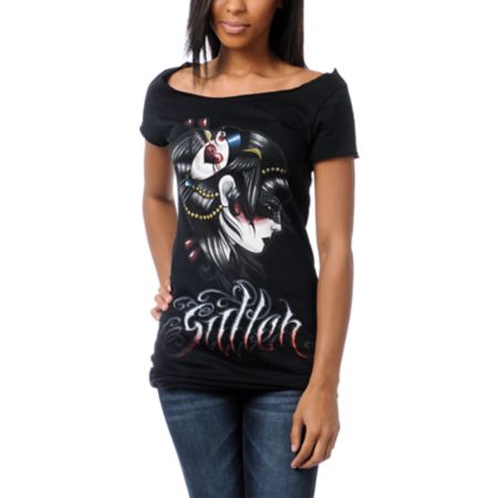 Sullen Girls Rendezvous Black Wide Neck Tee Shirt