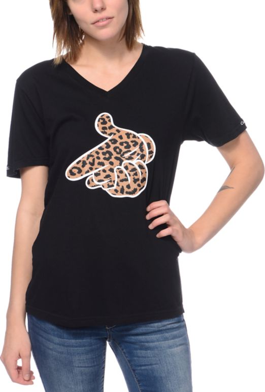 Crooks and Castles Girls Air Gun Leopard Black Tee Shirt